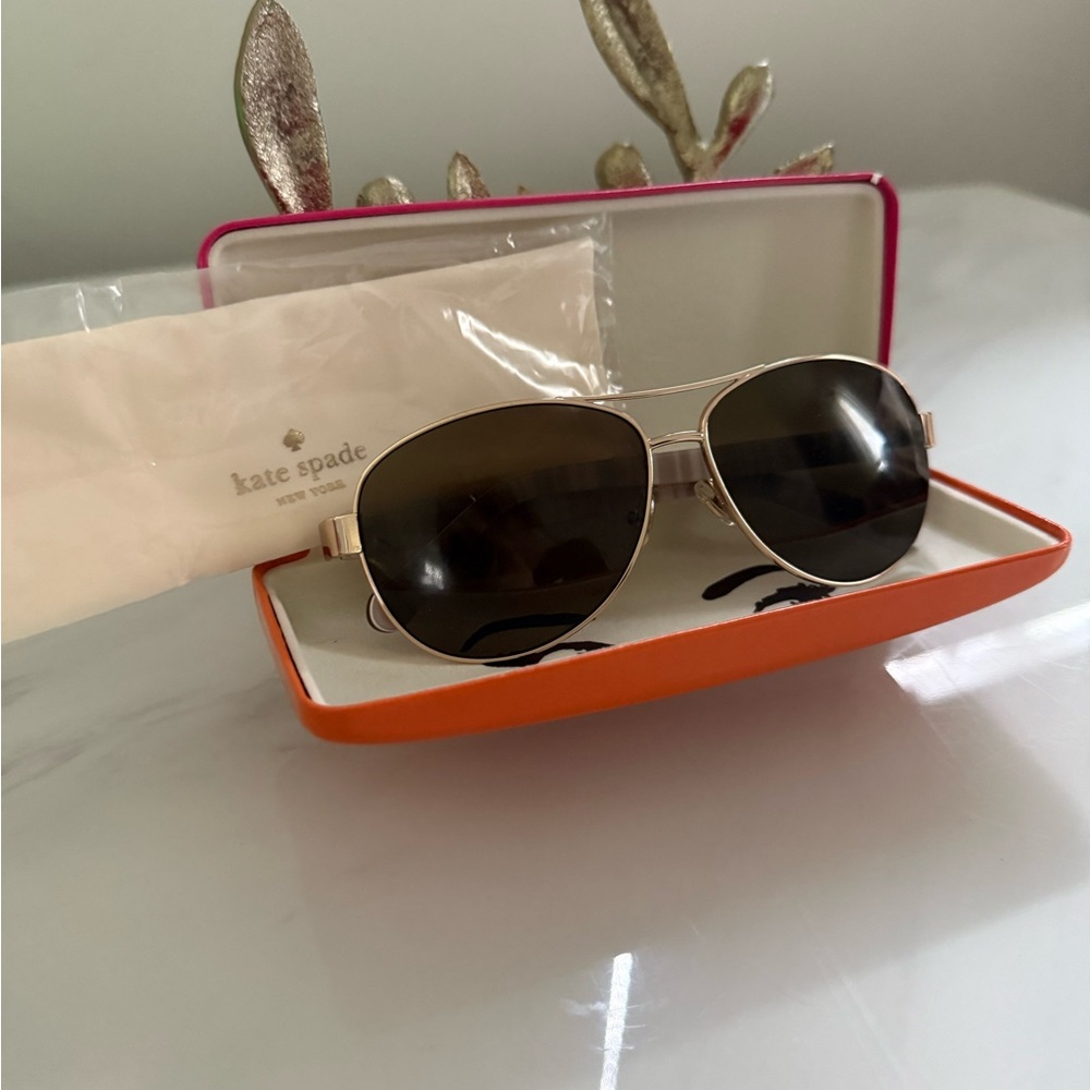 Kate Spade Rose Gold  Hello Sunshine Aviator Sunglasses with Case & Cloth